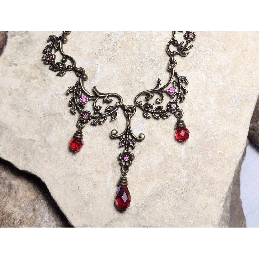 Avon Vintage Bronze Tone Rhinestone Bib Necklace